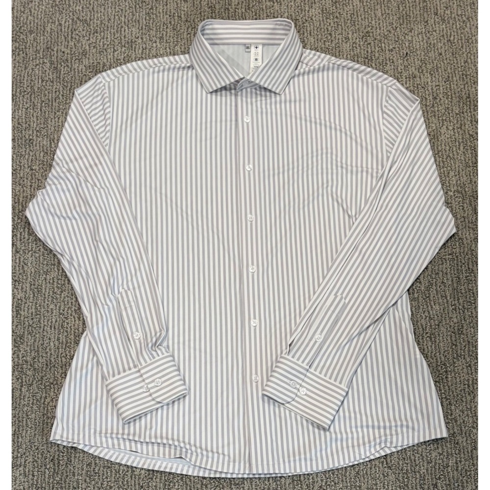 State and Liberty Button Down Shirt Mens 3XL White Striped Athletic Fit Stretch